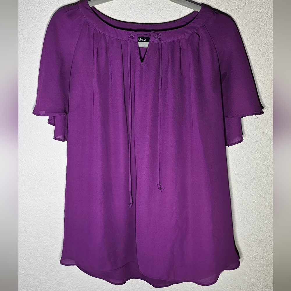 Apt 9 Georgette Construction Blouse w/ Flutter Sleeves Keyhole Tie Neckline Top